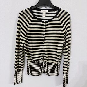 Mainbocher Black and Metallic Gold Striped Cardigan